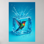 Farbenfroher Hummingbird Inside Ice Cube Nebel Bla Poster (Vorne)