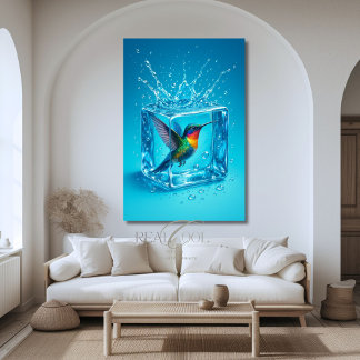 Farbenfroher Hummingbird Inside Ice Cube Nebel Bla Poster