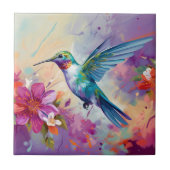Farbenfroher Hummingbird mit Blume Fliese (Vorderseite)