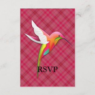Farbenfroher Hummingvogel mit Vivid Pink Kariert RSVP Karte