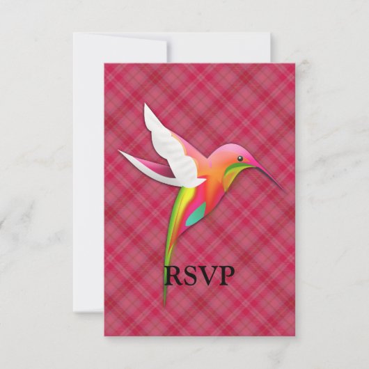 Farbenfroher Hummingvogel mit Vivid Pink Kariert RSVP Karte (Vorderseite)