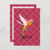 Farbenfroher Hummingvogel mit Vivid Pink Kariert RSVP Karte (Vorne/Hinten)