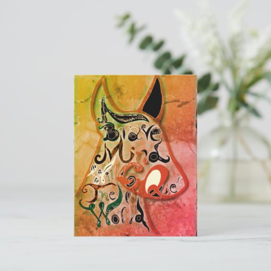 Farbenfroher Hund: Ein tapferer Geist wird die Wel Postkarte (Stehend Vorderseite)