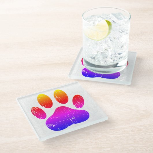 Farbenfroher Hundepapierdruck Glasuntersetzer (Schrägansicht)