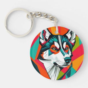 Farbenfroher Husky Schlüsselanhänger
