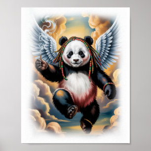 Farbenfroher jamaikanischer Panda-Engel auf Weiß Poster