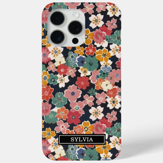 Farbenfroher japanischer Blumenprint mit Monogramm Case-Mate iPhone Hülle (Rückseite)