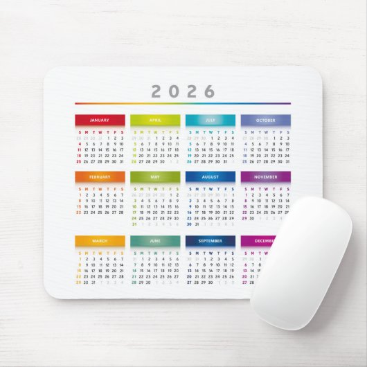 Farbenfroher Kalender 2026 - Regenbogenfarben 3 Sp Mousepad (Mit Mouse)