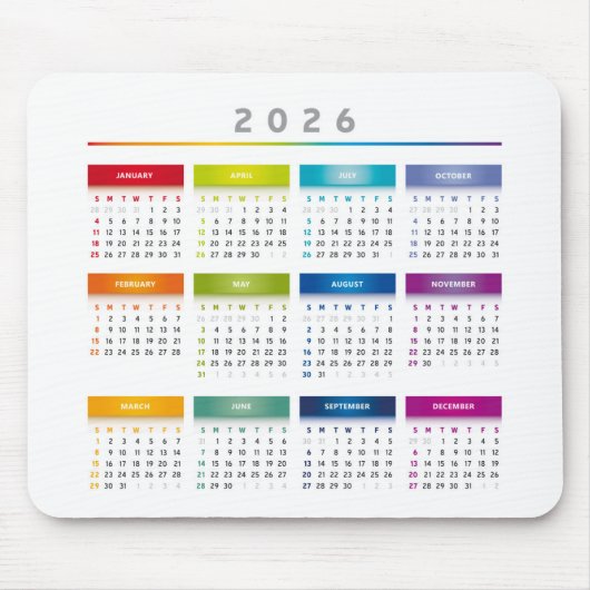 Farbenfroher Kalender 2026 - Regenbogenfarben 3 Sp Mousepad (Vorne)