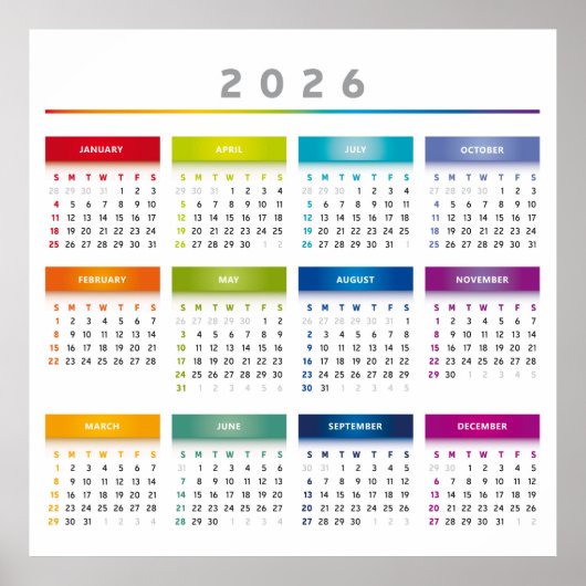 Farbenfroher Kalender 2026 - Regenbogenfarben 3 Sp Poster (Vorne)
