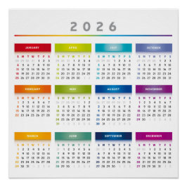 Farbenfroher Kalender 2026 - Regenbogenfarben 3 Sp Poster