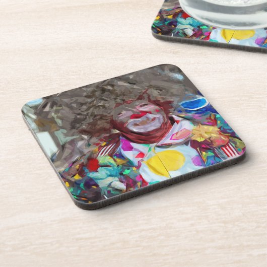 Farbenfroher Karneval Clown Abstrakter Impressioni Untersetzer (Linke Seite)