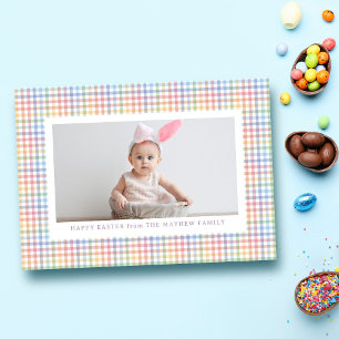 Farbenfroher Karo-Rahmen Foto Frohe Ostern Feiertagskarte