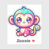 Farbenfroher Kawaii-Affe mit funkelnden Augen Aufkleber (Blatt)