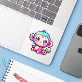 Farbenfroher Kawaii-Affe mit funkelnden Augen Aufkleber (Laptop mit iPhone)