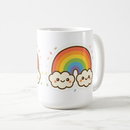 Farbenfroher Kawaii-Regenbogenpride Kaffeetasse (VorderseiteRechts)