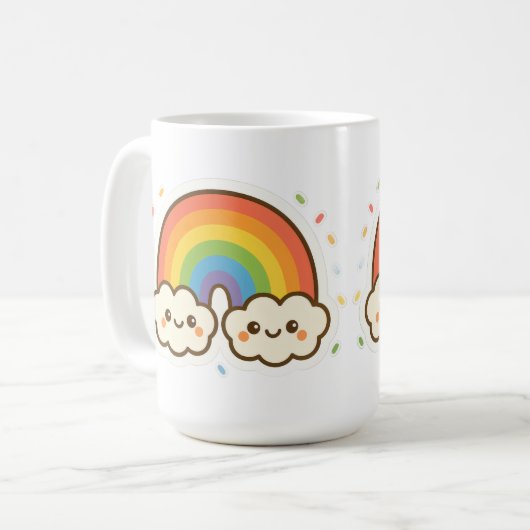 Farbenfroher Kawaii-Regenbogenpride Kaffeetasse (Vorderseite Links)