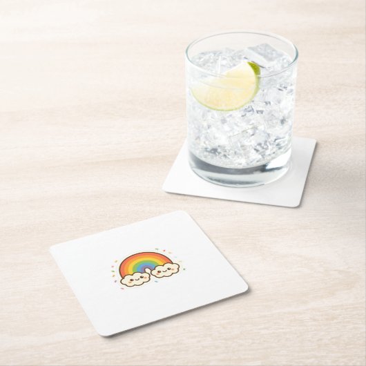 Farbenfroher Kawaii-Regenbogenpride Rechteckiger Pappuntersetzer (Vor Ort)