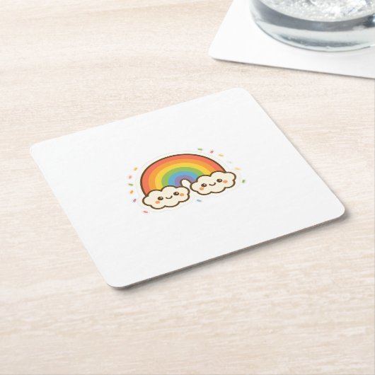 Farbenfroher Kawaii-Regenbogenpride Rechteckiger Pappuntersetzer (angewinkelt)