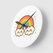 Farbenfroher Kawaii-Regenbogenpride Runde Wanduhr (Winkel)