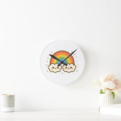 Farbenfroher Kawaii-Regenbogenpride Runde Wanduhr (Zuhause)