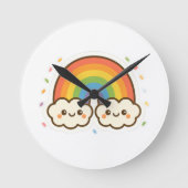 Farbenfroher Kawaii-Regenbogenpride Runde Wanduhr (Vorderseite)