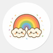 Farbenfroher Kawaii-Regenbogenpride Runder Aufkleber (Vorderseite)