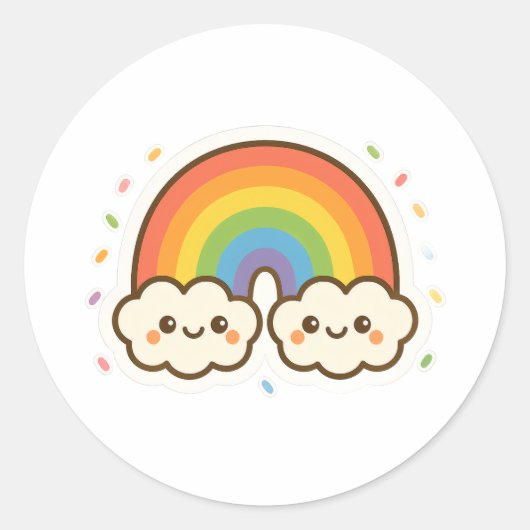 Farbenfroher Kawaii-Regenbogenpride Runder Aufkleber (Vorderseite)
