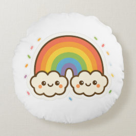 Farbenfroher Kawaii-Regenbogenpride Rundes Kissen