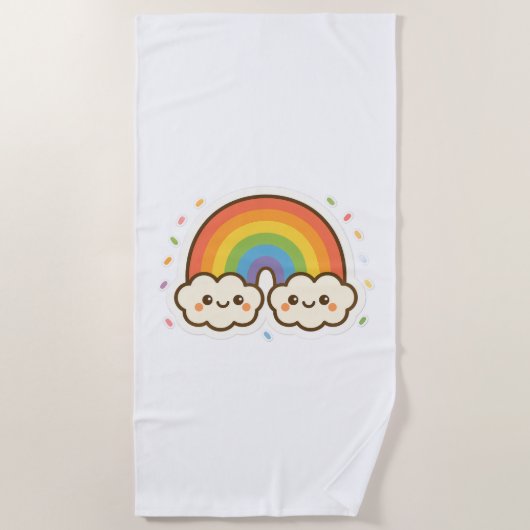 Farbenfroher Kawaii-Regenbogenpride Strandtuch (Vorderseite)