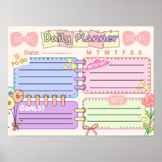 farbenfroher kawaii Tagesplaner Poster