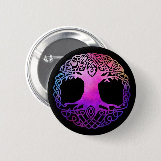 Farbenfroher Keltenbaum des Lebens Button (Vorne & Hinten)