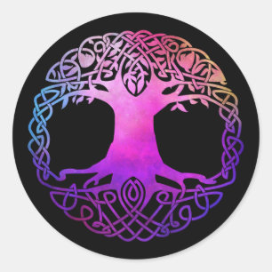 Farbenfroher Keltenbaum des Lebens Runder Aufkleber