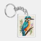 Farbenfroher Kingfisher Bird auf einer Zweignieder Schlüsselanhänger (Vorderseite links)