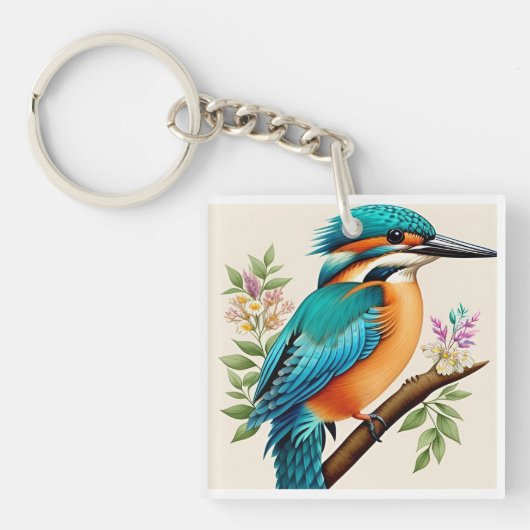 Farbenfroher Kingfisher Bird auf einer Zweignieder Schlüsselanhänger (Vorderseite)