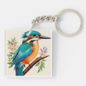 Farbenfroher Kingfisher Bird auf einer Zweignieder Schlüsselanhänger (Rückseite)