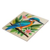 Farbenfroher Kingfisher Bird auf Zweig Fliese (Seite)