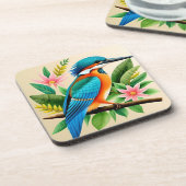 Farbenfroher Kingfisher Bird auf Zweig Getränkeuntersetzer (Linke Seite)
