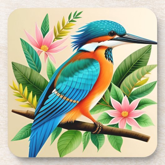 Farbenfroher Kingfisher Bird auf Zweig Getränkeuntersetzer (Vorderseite)