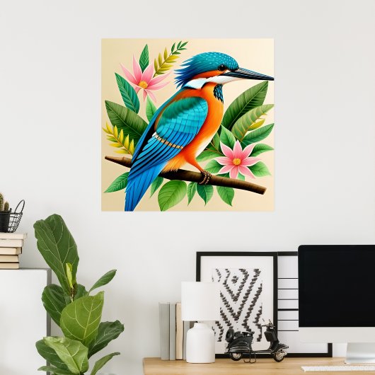 Farbenfroher Kingfisher Bird auf Zweig Poster (Heimbüro)
