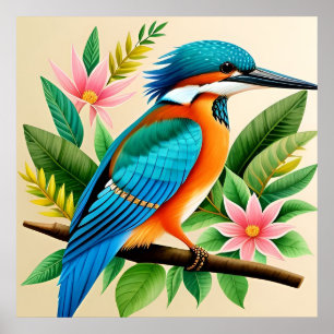 Farbenfroher Kingfisher Bird auf Zweig Poster