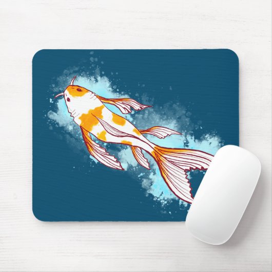 Farbenfroher Koi-Fisch in blauer Illustrationsmous Mousepad (Mit Mouse)