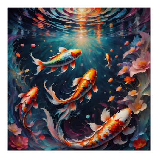 Farbenfroher Koi Fish no 4 Glossy Poster (Vorderseite)