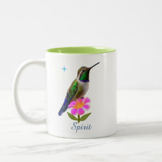 Farbenfroher Kolibri & Blume mit Schrift auf Weiß Zweifarbige Tasse