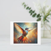 Farbenfroher Kolibri im Flug, Postkarte (Stehend Vorderseite)