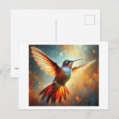 Farbenfroher Kolibri im Flug, Postkarte (Vorne/Hinten)