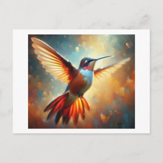 Farbenfroher Kolibri im Flug, Postkarte (Vorderseite)