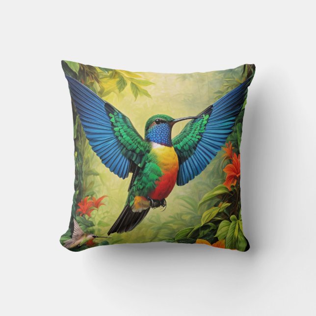Farbenfroher Kolibri Kissen (Vorderseite)