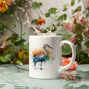 Farbenfroher Kran im Wasser stehend Kaffeetasse