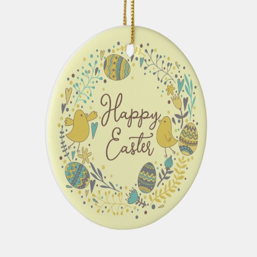 Farbenfroher Kraut von fröhlichen Hühnereiern und Keramik Ornament (Rechts)